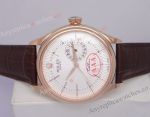 Rolex Geneve Cellini Date Watch Replica - Rose Gold White dial - Brown Leather